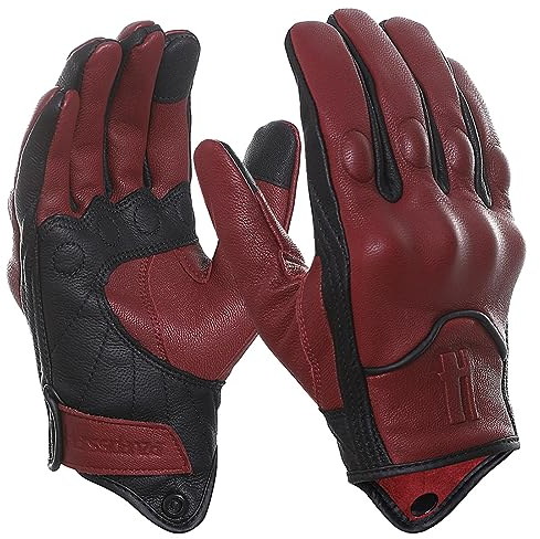Harssidanzar Herren Motorrad Handschuhe Winter Warm Goatskin Leder Fleece gefüttert Touchscreen Motorrad Handschuhe GM041EU, Rot-schwarz, Größe M