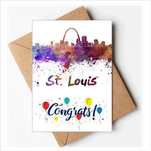 St.Louis America City Aquarell-Hochzeitskarten Glückwunschkarten Grußumschläge