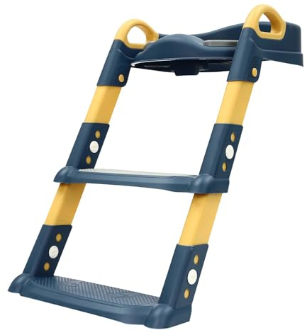 Toilettensitz Kinder mit treppe rutschfest stabil klositz für Kinder höhenverstellbar zusammenklappbar Mit Gepolstertem Sitz Stabilen Rutschfester Tritt Und Sicherheitsgriff toilettenhocker