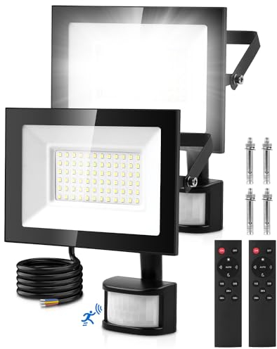Lightasea Security Lights Outdoor Motion Sensor, 50W PIR Security Light with Remote Control, IP66 Waterproof LED Motion Sensor Light Outdoor, 5000LM 6500K PIR Floodlight for Garden, Backyard, Garage