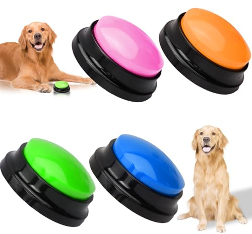 4 Piezas Zumbador de Entrenamiento de Mascotas, Juego de Botones de Perros, Botones de Comunicación de Perros, Botones Grabables, Zumbador para Perros, Botón de Grabación de Voz para Mascotas
