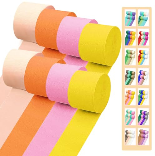 Krepppapier-Luftschlangen, 199,9 m, 8 Rollen, Orange, Rosa, Gelb und Rouge, Party-Luftschlangen für Geburtstag, Hochzeit, Babyparty, Brautparty, Dekorationen, Weihnachten, Bastelbedarf (4,6 cm x 2,5