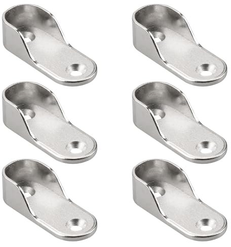 Tabanzhe Oval Chrome Wardrobe Hanging Sockets - Pack of 6 Stainless Steel Rod End Supports with Round Brackets for Closet Rods (Oval Clothes Rails, Hanger Rails, Wardrobe Accessories)