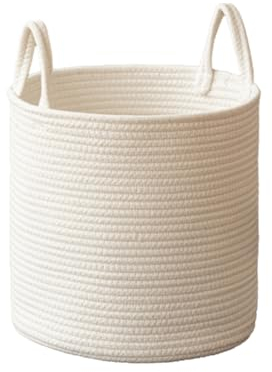 Btstil Wäschekorb Aufbewahrungskorb aus Baumwolle, Seil Wäschesammler mit Henkel, Geflochten Korb Baby Spielzeug Gewebter Aufbewahrungskorb Laundry Basket Wohnzimmer Wohnkultur (30x30cm)