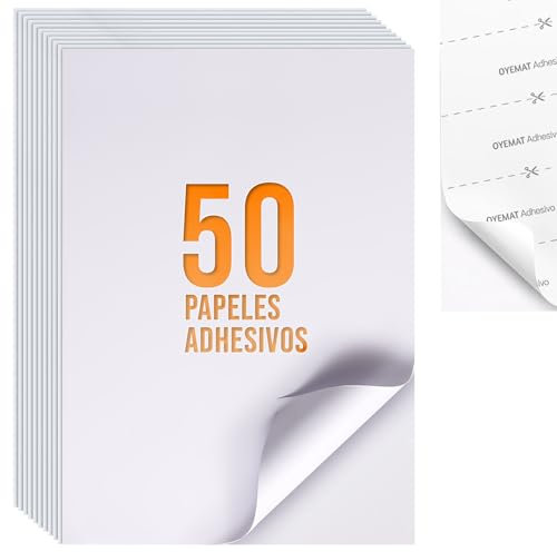 50 Hojas 1 Etiqueta por Hoja | Papel Adhesivo A4 para Impresoras (297mm x 210mm) | Impresoras de Inyección de Tinta, Impresoras Laser y Fotocopiadoras | Papel Adhesivo Impresora