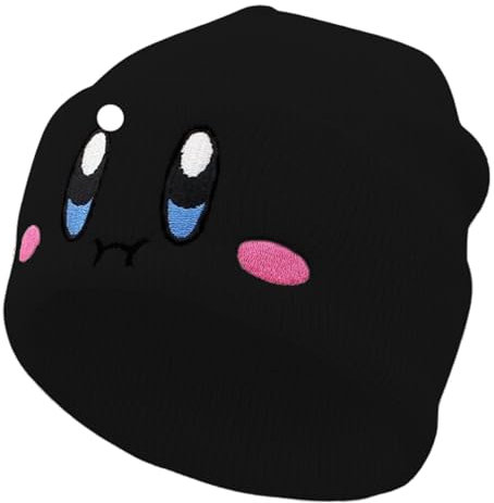 JILANI HANDICRAFT Kid-by Beanie Niedliche Anime-Mütze, Kawaii-Zubehör, Beanie, Slouchy besticktes Gesicht, Strickmützen für Erwachsene, Schwarz, Einheitsgröße-M