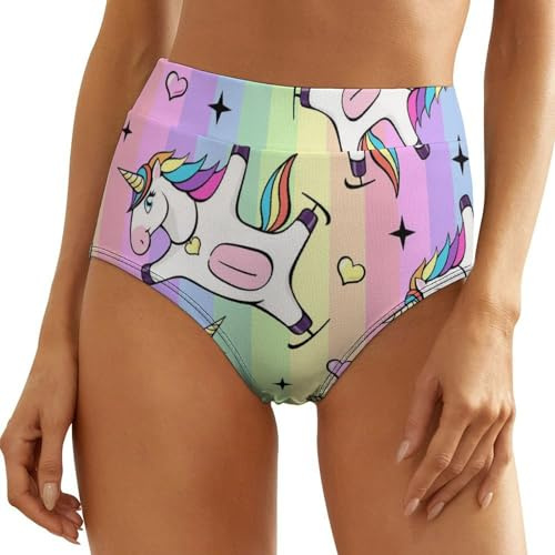 VYJLOO Comic Einhorn Damen Unterhosen Baumwolle Unterwäsche No Show Bikini Panties Weich Höschen Nahtlos Slips