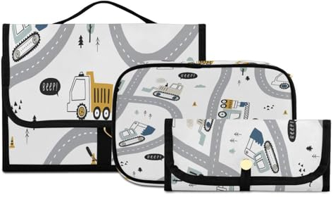 Set di 3 beauty case da appendere con gancio, stile bohémien, per auto, camion, trattore, bulldozer, escavatore, kit da viaggio, trousse portatile, organizer per pennelli per cosmetici, per donne e