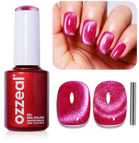 Ozzeal Katzenauge UV Gel Nagellack - 15ML Heiß Rosa Crystal Magnetisch, Frühling Sommer Glitter Holographisch Shimmer - Soak Off UV Led