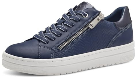 MARCO TOZZI Damen Sneaker flach mit Reißverschluss Vegan, Blau (Navy Comb), 38 EU