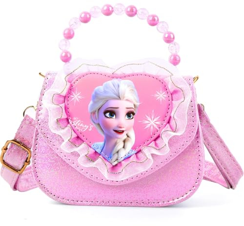 Handtasche Mädchen, Elsa Tasche Eiskönigin Umhängetasche Mädchen Kinderhandtasche Frozen Cartoon Umhängetasche mit Verstellbarem Gurt, Reisen Geschenke für Mädchen(Rosa)