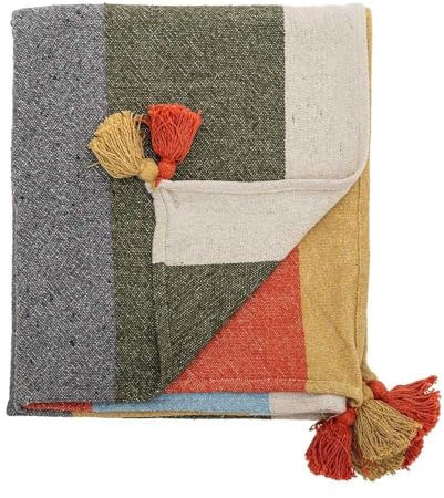 Bloomingville Druento Decke, Gelb, Recycelte Baumwolle, L160xB130 cm