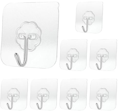 GZYULAN 8 Pezzi Ganci Adesivi Cucina, Muro, Trasparenti, Appendiabiti - Forte Fino a 20 kg, 6cm
