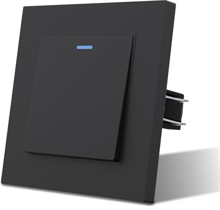 MVAVA Lichtschalter Unterputz 1 Fach 2 Wege Lichtschalter mit LED 86 * 86mm Taste Schalter Wandschalter Kippschalter Schwarz