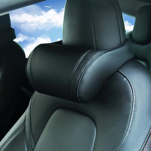 TOPABYTE Auto Kopfstütze Nackenkissen Zubehör Kissen Memory Foam Weichheit Leder Autositzkissen Reisekissen Zur Nackenstütze Autokissen, Kopfkissen für Autositz Universell (1 Stück/Schwarz)