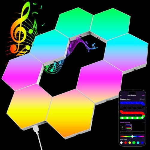 Kimimara Hexagon RGB LED Panel - Großes Sechseck Gaming Wandleuchte Smart Lichter Musik Sync Modular Lampe Geschenke für Gamer Room Deko (8 Pack Groß Dreieck)