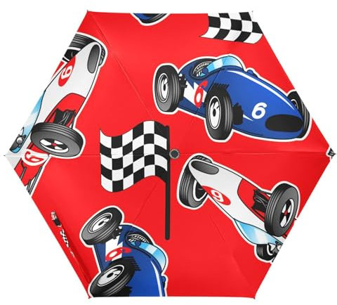 Amooorous Parapluie compact rouge blanc bleu voiture de course rouge UV50+ résistant à l'eau, au soleil et à la pluie, coupe-vent, résistant au soleil et imperméable pour la pluie, ouverture