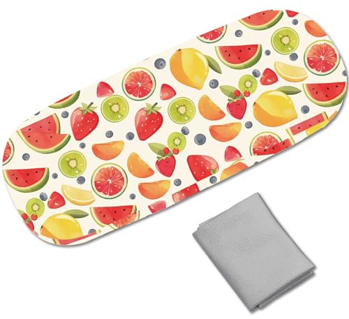 CREATCABIN Brillenetui Mit Früchten Hartschale Leder Sonnenbrillenetui Tragbar Schmal Clamshell Schutzhülle Halter Beutel Mit Reinigungstuch Für Damen Und Herren Erdbeere 16.2x6.4x3.9cm
