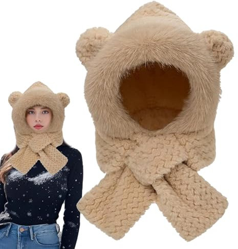 Gupcaqosjw Bärenmütze für Erwachsene, Bärenmütze,Niedliche Wintermütze mit Hasenohren, warmer Bärenschal - Plüschmütze, Bärenkostüm, Bärenhaube für Kinder, Frauen, junge Menschen, ältere Menschen,