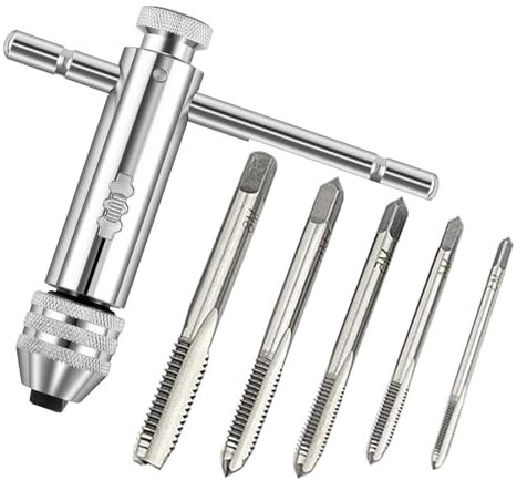 Tkxjry 6 Pezzi Tap Wrench Set, Set Di Chiave Cricchetto Impugnatura T, Maschi Metriche M3 M4 M5 M6 M8, Set di Maschi a Mano, Giramaschi Cricchetto Reversibile, Giramaschi, Per Filettare Con Punte