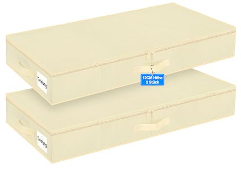 Huquter Unterbett Aufbewahrungsbox 2er Set, Faltbare Unterbett Aufbewahrung mit Deckel, Stabil & Wasserdicht, 3 Griffe & Doppelreißverschluss, Ideal für Niedrigbetten, Wohnungen & Sofas, 85×40×12 cm