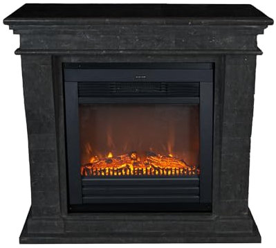 Xaralyn - Elektrokamin Kreta-Mini ELU-SBU - Anthrazit, Schwarze raue Naturstein Kaminverkleidung - 1400 Watt Heizung - Fernbedienung