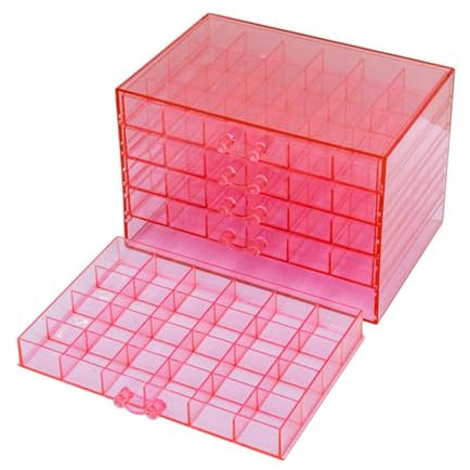 Oshhni Jewelry Organizer Nail Arts Storage Box with Drawers 120 Grids Container Case for Vanity Desk Rings Rhinestones Glitters, Pink