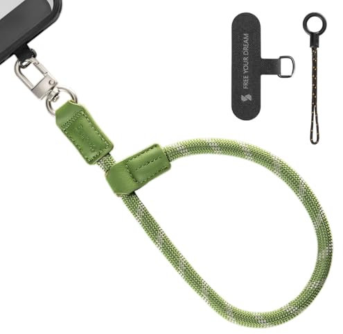SMALLRIG Adjustable Phone Wrist Strap, 38cm Leather & Nylon Wrist Strap for Smartphones with Built-in Hook for Keys & Accessories, for iPhone, for Samsung, Green - 5303