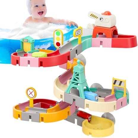 Circuit à Billes d'eau pour Baignoire – Puzzle Coulissant coloré | Kit de Jeu de Baignoire pour, Toboggan à Billes avec Ventouse, système de Piste à Billes en Cascade pour Tout-Petits et
