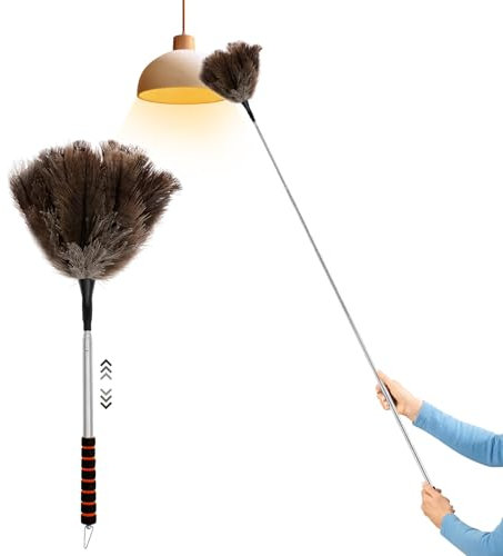 GWCYMYD Extendable Ostrich Feather Duster, 79'' Reusable Ostrich Feather Duster with Metal Handle, Fluffy Natural Genuine Feathers Cleaning Supplies for Cleaning Ceiling Fan, Blinds, Car (Red 201cm)