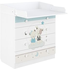 Shefa Kids 800 White Best Friends 4-Drawer Baby Changing Table with Drawers – Baby Changing Unit & Diaper Changing Station, Convertible Changing Table Unit, Nursery Furniture