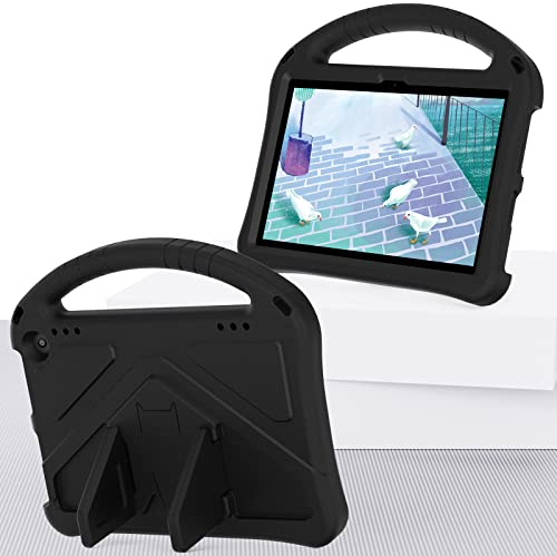 Kinder-Schutzhülle für Amazon Fire HD 8 (12. / 10. Generation, Version 2024/2022/2020), stoßfester EVA-Schaum, robuster Griff, Ständer, rutschfester Griff, Schutzhülle mit Schultergurt, Schwarz