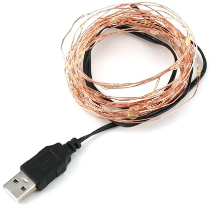 Fuitke Fairy Lights, Copper Wire Outdoor Lights Warm White String Lights Silver Wire LED 5 Meters 50 LED Rechargeable USB String Waterproof Indoor Decorations for Bedroom Garden Valentine's Day