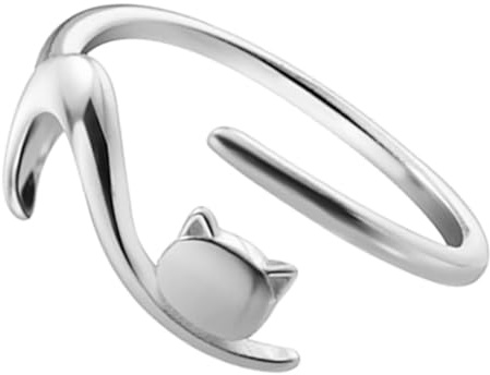 SOLUSTRE Anneau Ouvert pour Chat en Métal Argenté, Bague Ajustable Confortable et Élégante, pour Présent ou Décoration de Fête