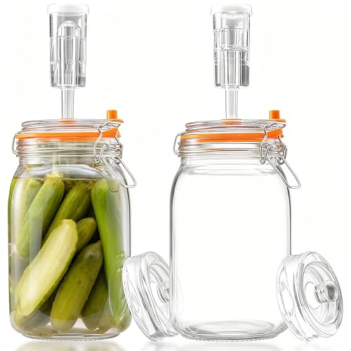 Aarcyye Set di Serbatoi di Fermentazione, Barattoli di Fermentazione da 1,5 L, con Valvola di Fermentazione e Peso, Kit di Fermentazione per Crauti, Kimchi, Sottaceti e Kombucha, Confezione da 2