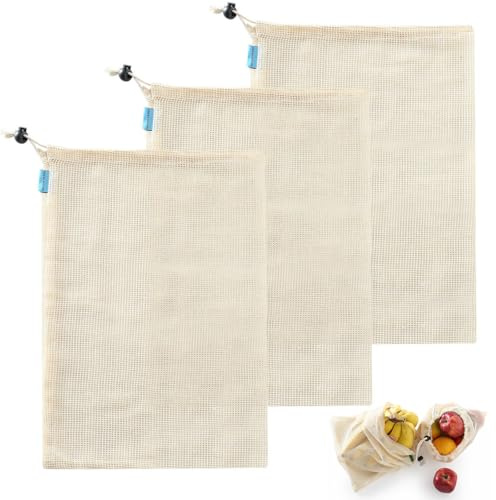 MFCGHXR Sacs de Cuisson en Coton Réutilisables - Filets Mesh pour Cuisson de Légumineuses, Soupes et Ragoûts - Lot de 3, 28x43 cm, Idéal pour Préparer Pois Chiches et Autres Légumes