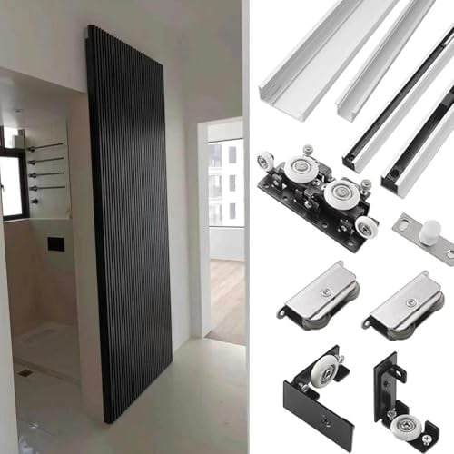 Kit di porte scorrevoli - hardware per porte scorrevoli nascoste con chiusura morbida, kit di porte scorrevoli invisibili senza binari per porte in legno singole,1.2m/3.9ft
