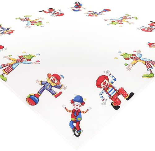 Espamira Tischdecke Fasching 85x85 Mitteldecke Clowns Karneval Druckdecke Tischdekoration Party Stoff Pflegeleicht Waschbar