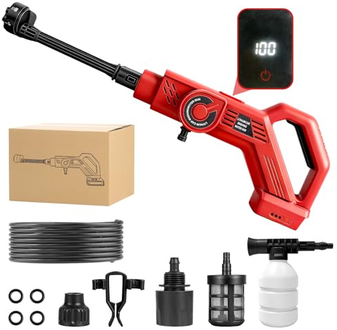 Nettoyeur haute pression sans fil 80 bar, compatible avec Milwaukee 18 V, nettoyeur haute pression, portable, avec buse 6 en 1, moteur sans balais, matériau nylon 6 l/min, convient pour voiture