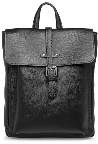 Caspar Damen Leder City Rucksack eleganter Business Echtleder Backpack - PREMIUM LINE - Modell No.854 - Made in Italy, Farbe:schwarz