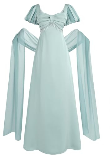 CR ROLECOS Regency Dress Women Empire Waist Victorian Ball Gown with Shawl | A-line, elegant puff sleeves, Jane Austen-style, tea party dress, wedding, available in three colours