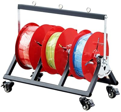 WDSOPK Estante de cable de eje plegable, distribuidor de alambre/cable, carrito dispensador de carrete de alambre transportable, para uso eléctrico industrial y minorista (3 carretes)