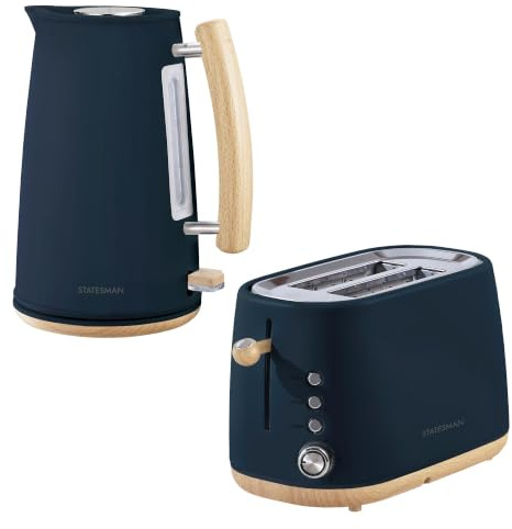 Statesman 1.7L Scandi Kettle and 2 Slice Toaster, Navy Blue