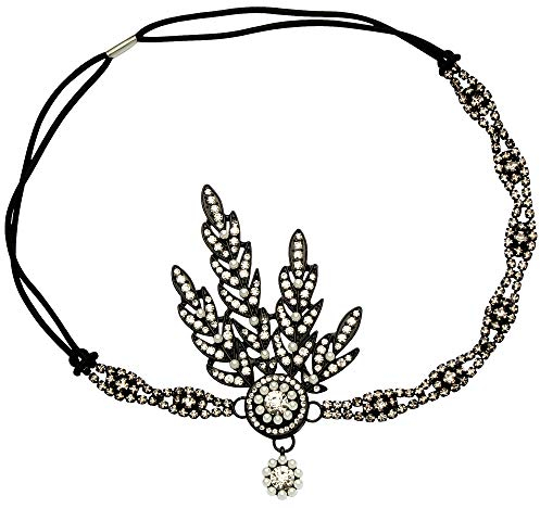 BABEYOND 1920s Stil Blatt-Medaillon Rundes Stirnband mit Perlen Inspiriert von Der Große Gatsby Accessoires für Damen (Schwarz)