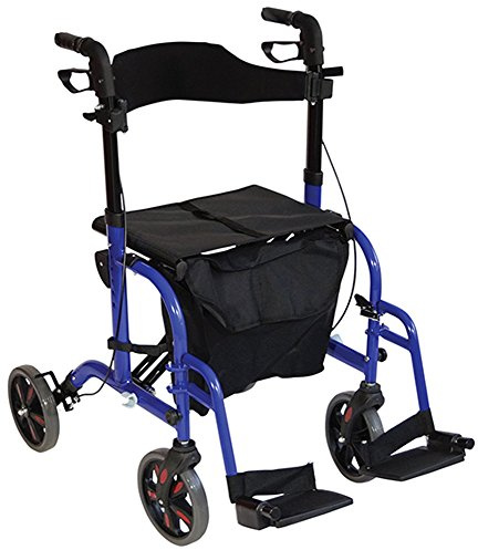 Aidapt Duo Deluxe Blue Folding Light Weight 4 Wheeled Rollator Transit Chair Mobility Aid with Seat, Foot Plates, Carry Bag, Lockable Brakes and Puncture Proof Tyres for Indoor and Outdoor use.