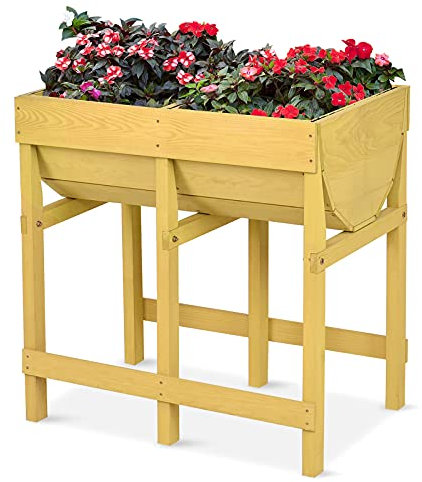 Giantex Cama de jardín elevada, soporte elevado de madera, kit de caja de cultivo de jardín con patas para verduras, flores, hierbas, maceta al aire libre con estante para jardín, patio, patio