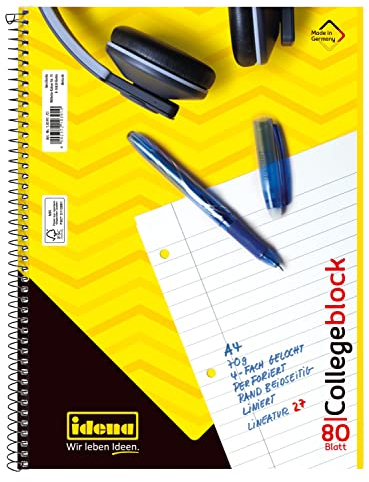 Idena - Collegeblock, DIN A4, 80 Blatt, 70 g/m², liniert, gelocht