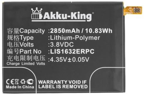 Akku-King Akku kompatibel mit Sony LIS1632ERPC, 1305-6549 - Li-Polymer 2850mAh - für Xperia XZ, Xperia XZ Dual SIM, Xperia XZs F8331, F8332