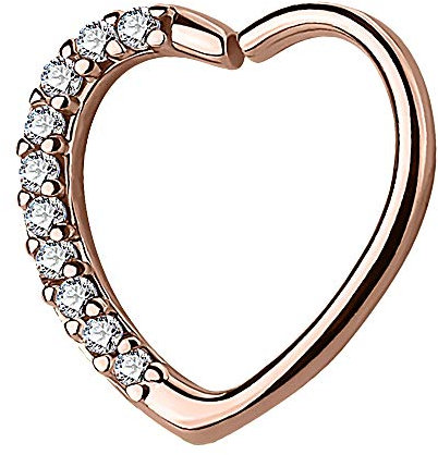 Piercingfaktor Continuous Piercing Ring Herz mit Kristall Strass Herzchen für Tragus Helix Ohr Cartilage Knorpel Ohrpiercing Rosegold Rechts