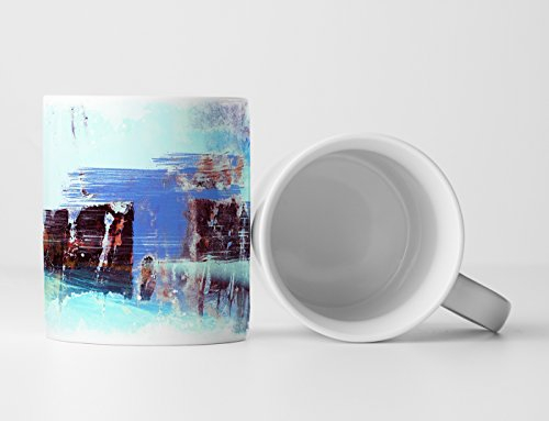 Eau Zone Design Abstrakt Tasse Geschenk hellblaue, persenningblau, dunkelrote Abstraktion
